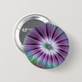 抽象芸術カラフルフラワーピンク青緑フラクタル 缶バッジ (正面&裏面)