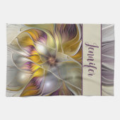 抽象芸術カラフルフラワーモダンフラクタルアート名 キッチンタオル (横)