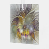 抽象芸術カラフルフラワーモダンフラクタル正方形 ガラスオーナメント (正面左)