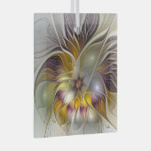 抽象芸術カラフルフラワーモダンフラクタル正方形 ガラスオーナメント (正面右)