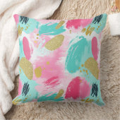 抽象芸術カラフルブラシストローク – Mint & Pink (1) クッション (ブランケット)