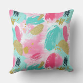 抽象芸術カラフルブラシストローク – Mint & Pink (1) クッション (裏面)