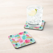 抽象芸術カラフルブラシストローク – Mint & Pink (1) コースター (右側)