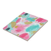 抽象芸術カラフルブラシストローク – Mint & Pink (1) タイル (側面)