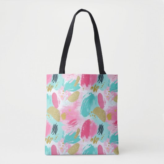 抽象芸術カラフルブラシストローク – Mint & Pink (1) トートバッグ (正面)