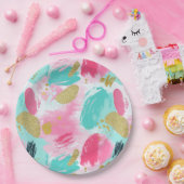 抽象芸術カラフルブラシストローク – Mint & Pink (1) ペーパープレート (パーティー)