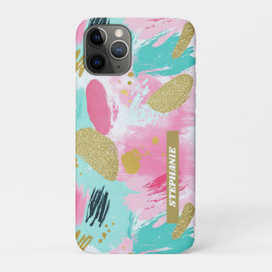 抽象芸術カラフルブラシストローク – Mint & Pink (1) iPhone 11 Proケース