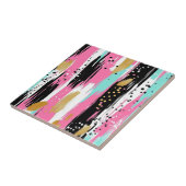 抽象芸術カラフルブラシストローク – Mint & Pink (2) タイル (側面)