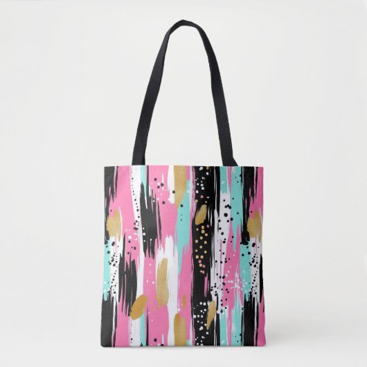 抽象芸術カラフルブラシストローク – Mint & Pink (2) トートバッグ (正面)