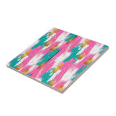 抽象芸術カラフルブラシストローク – Mint & Pink (3) タイル (側面)