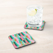 抽象芸術カラフルブラシストローク – Mint & Pink (4) コースター (右側)