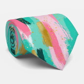 抽象芸術カラフルブラシストローク – Mint & Pink (4) ネクタイ (ロール)