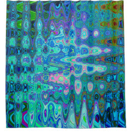 抽象芸術カラフルブルーウェーブモザイクレトロ シャワーカーテン