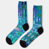 抽象芸術カラフルブルーウェーブモザイクレトロ ソックス (左)