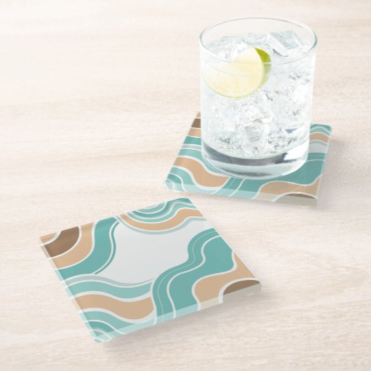 抽象芸術カラフルブルーオレンジ ガラスコースター (アングル)