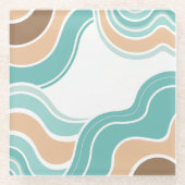 抽象芸術カラフルブルーオレンジ ガラスコースター (正面)