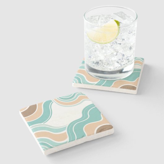 抽象芸術カラフルブルーオレンジ ストーンコースター (横)