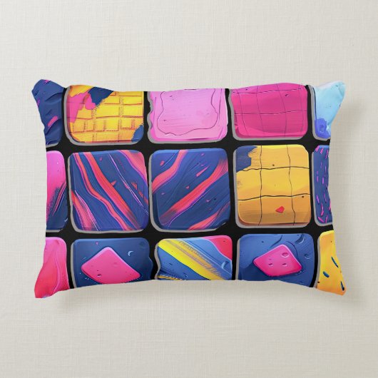 抽象芸術カラフルブロックパターン アクセントクッション (正面)