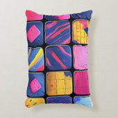抽象芸術カラフルブロックパターン アクセントクッション (正面(垂直))