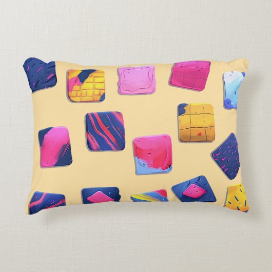 抽象芸術カラフルブロックパターン アクセントクッション (正面)