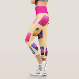 抽象芸術カラフルブロックパターン カプリレギンス