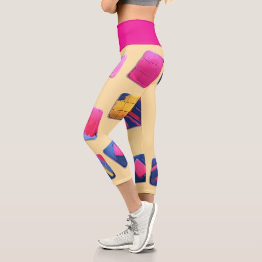 抽象芸術カラフルブロックパターン カプリレギンス (左)