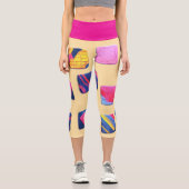 抽象芸術カラフルブロックパターン カプリレギンス (正面)
