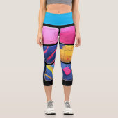 抽象芸術カラフルブロックパターン カプリレギンス (正面)