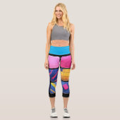 抽象芸術カラフルブロックパターン カプリレギンス (正面)