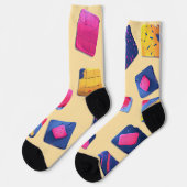 抽象芸術カラフルブロックパターン ソックス (左)