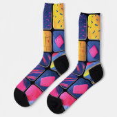 抽象芸術カラフルブロックパターン ソックス (左)