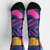 抽象芸術カラフルブロックパターン ソックス (上部)