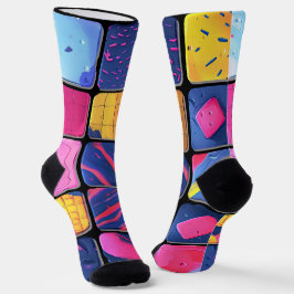 抽象芸術カラフルブロックパターン ソックス