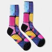 抽象芸術カラフルブロックパターン ソックス (右)