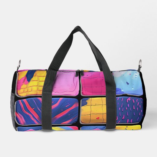 抽象芸術カラフルブロックパターン ダッフルバッグ (裏面)