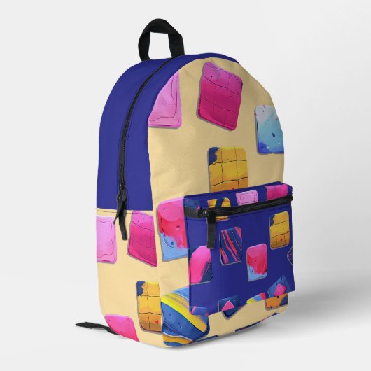 抽象芸術カラフルブロックパターン プリントバックパック (裏面左端)