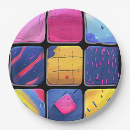 抽象芸術カラフルブロックパターン ペーパープレート