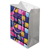 抽象芸術カラフルブロックパターン ミディアムペーパーバッグ (裏面アングル)
