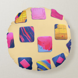 抽象芸術カラフルブロックパターン ラウンドクッション