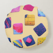 抽象芸術カラフルブロックパターン ラウンドクッション (裏面)