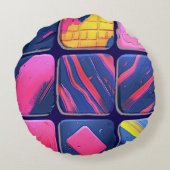 抽象芸術カラフルブロックパターン ラウンドクッション (裏面)