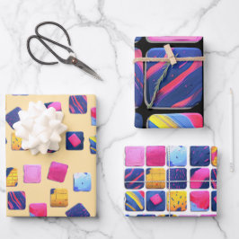 抽象芸術カラフルブロックパターン ラッピングペーパーシート
