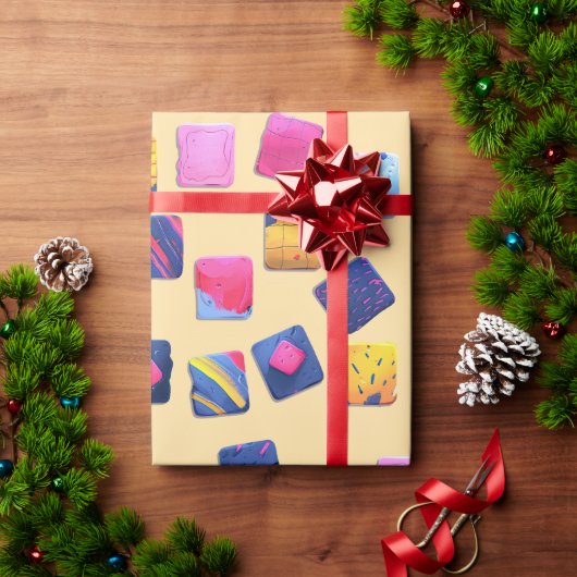 抽象芸術カラフルブロックパターン ラッピングペーパー (クリスマスギフト)