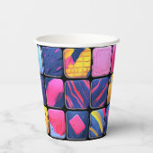 抽象芸術カラフルブロックパターン 紙コップ (裏面)
