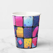 抽象芸術カラフルブロックパターン 紙コップ (左)