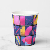 抽象芸術カラフルブロックパターン 紙コップ (右)