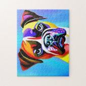 抽象芸術カラフルボクサー犬の青い背景 ジグソーパズル (縦)