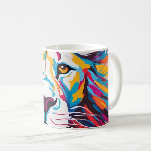 抽象芸術カラフルポートレート白獅子 コーヒーマグカップ (正面右)