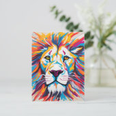 抽象芸術カラフルポートレート白獅子 ポストカード (スタンド正面)