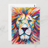 抽象芸術カラフルポートレート白獅子 ポストカード (正面/裏面)